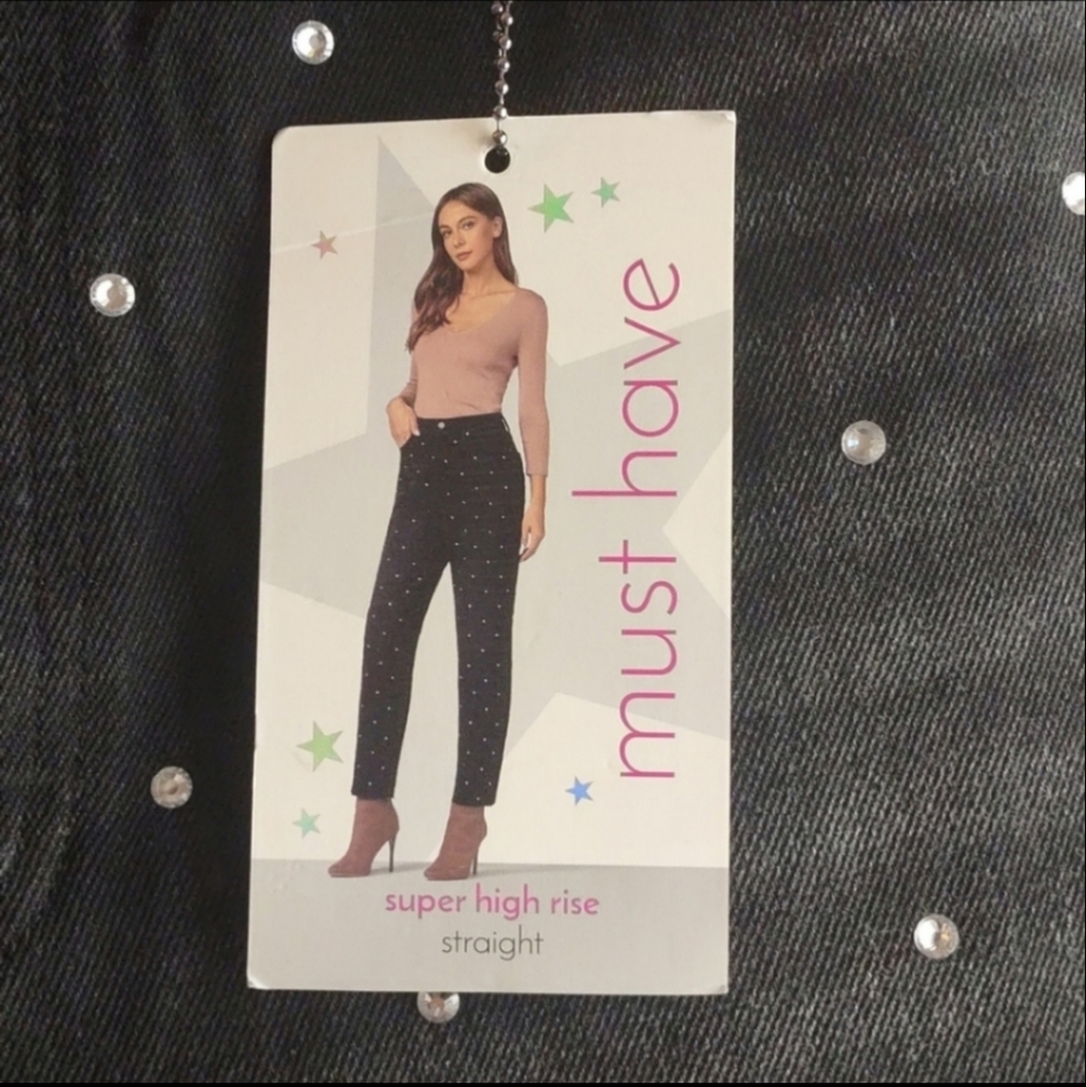 Women's Black high rise distressed bling jeans size 15/32
